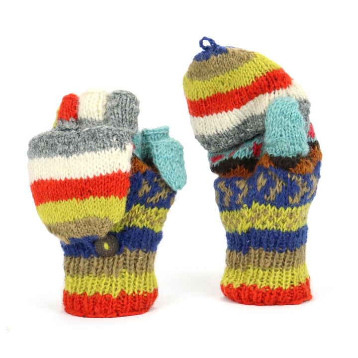 Chunky Wool Knit Fingerless Shooter Gloves - Chevron - Orange