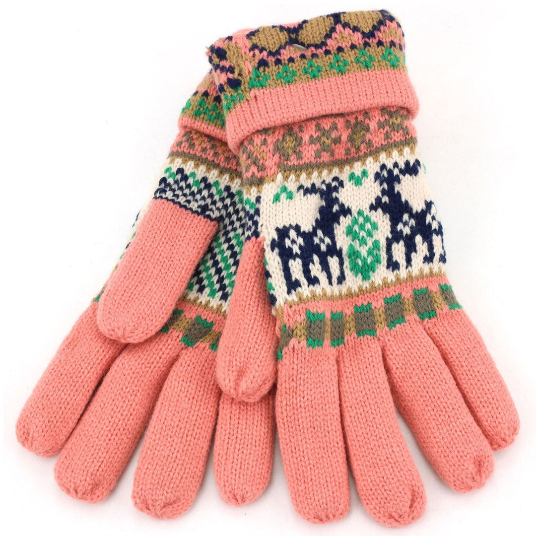 Departure Aztec Reindeer Gloves - Salmon