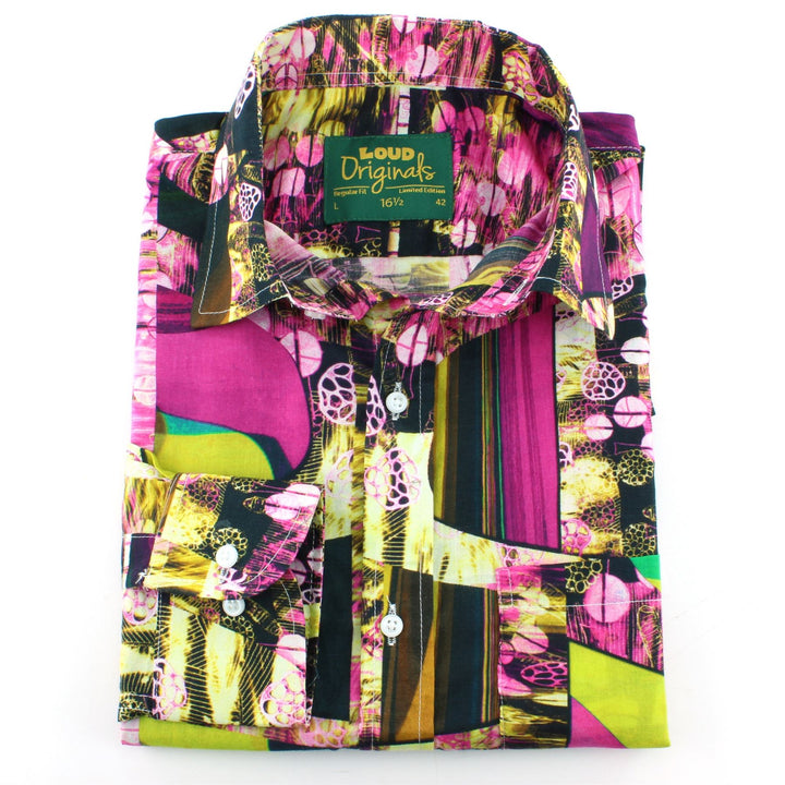Regular Fit Long Sleeve Shirt - Pink & Green Abstract