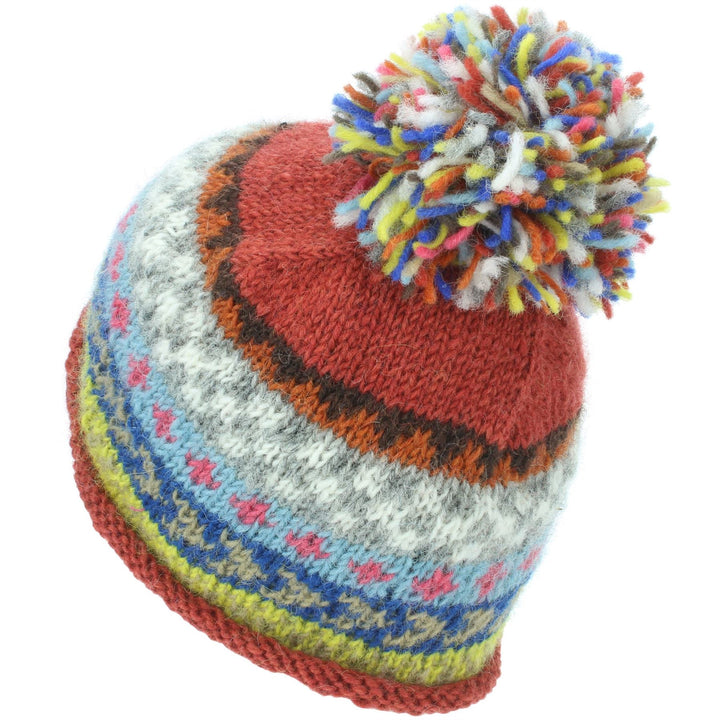 Wool Knit Beanie Bobble Hat