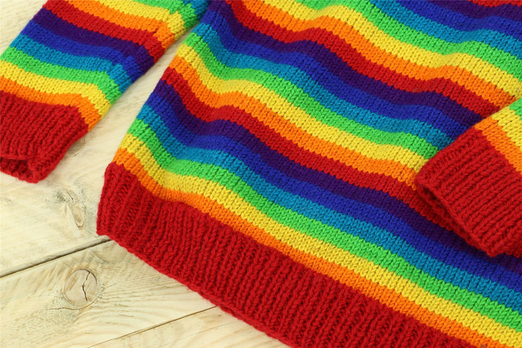 Hand Knitted Wool Jumper - Stripe Rainbow 1