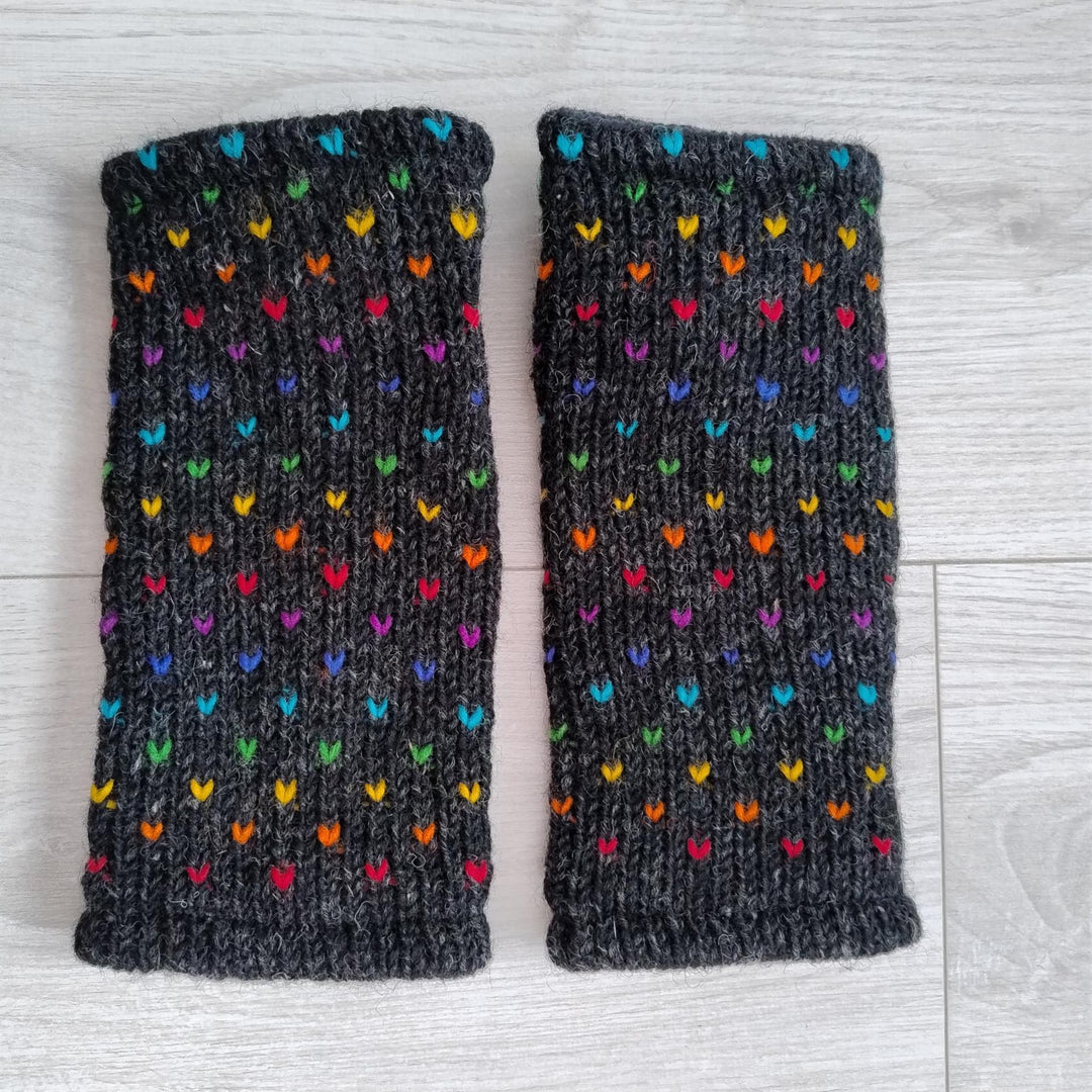 Wool Knit Fleece Lined  Wrist Warmers - Tik Tik Charcoal