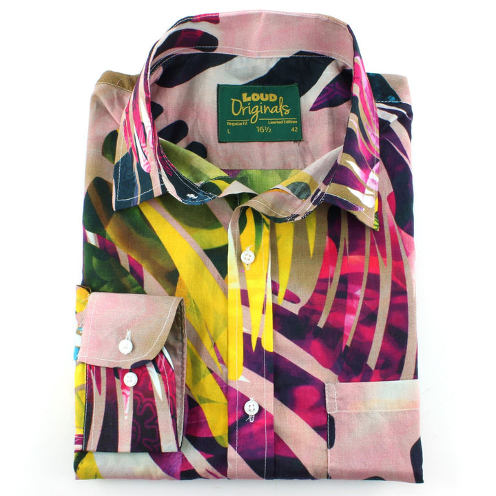 Regular Fit Long Sleeve Shirt - Red & Yellow Abstract Jungle