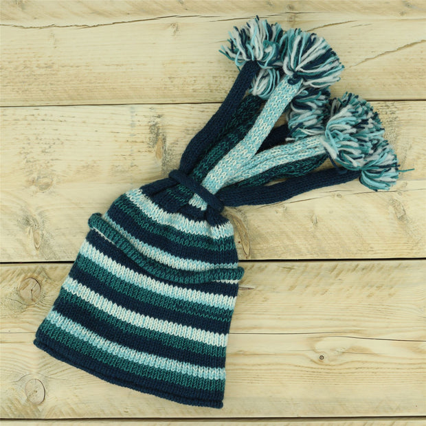 Hand Knitted Beanie Fountain Tassel Hat - SD Teal