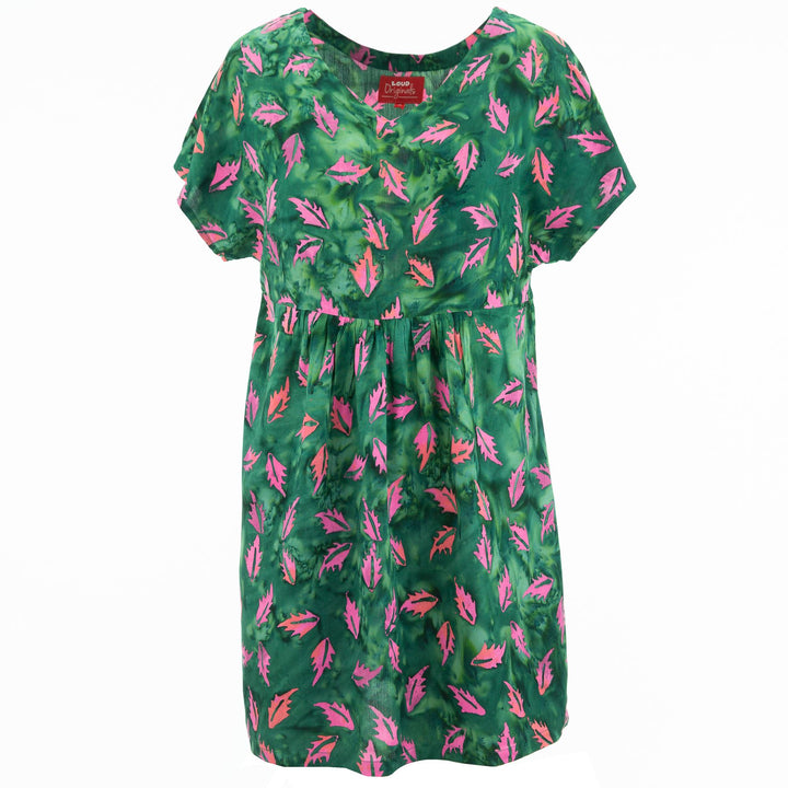 Lolo Short Shift Dress - Green Batik Leaf