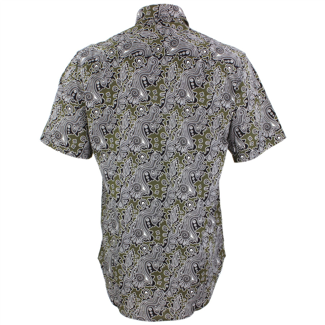 Regular Fit Short Sleeve Shirt - Green & Black Abstract