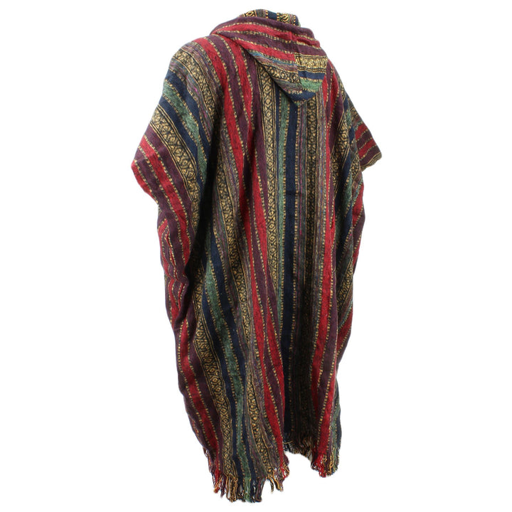 Brushed Cotton Long Hooded Poncho - Red Green