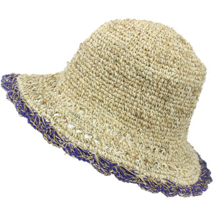 Chapeau de soleil en chanvre et coton - bord violet