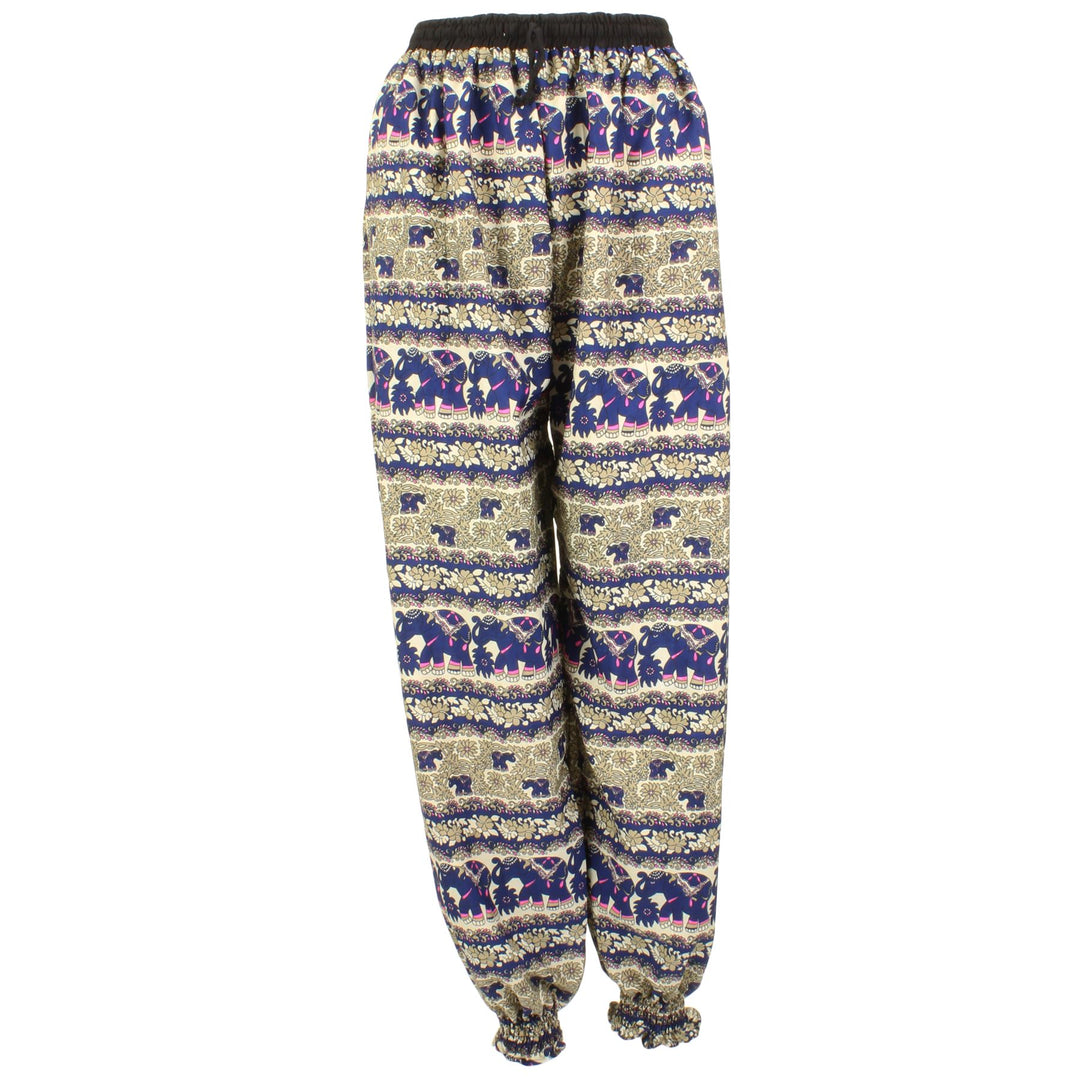 Elephant Print Ali Baba Trousers - Floral (Blue & Beige)