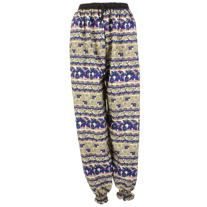 Elephant Print Ali Baba Trousers - Floral (Blue & Beige)