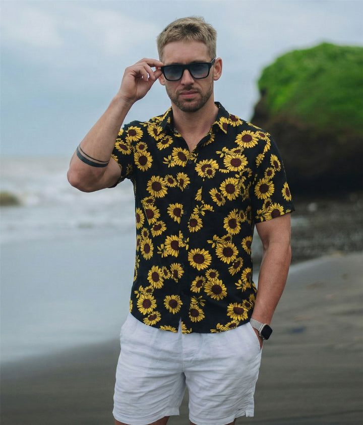 Regular Fit Short Sleeve Shirt - Midnight Sunflower