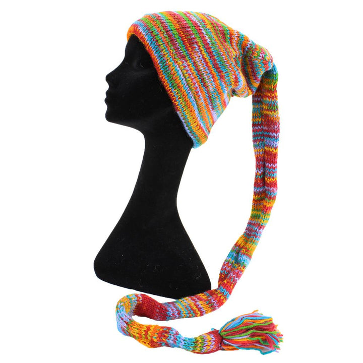 Wool Knit 'Tinky Winky' Tail Beanie Hat - Rainbow SD
