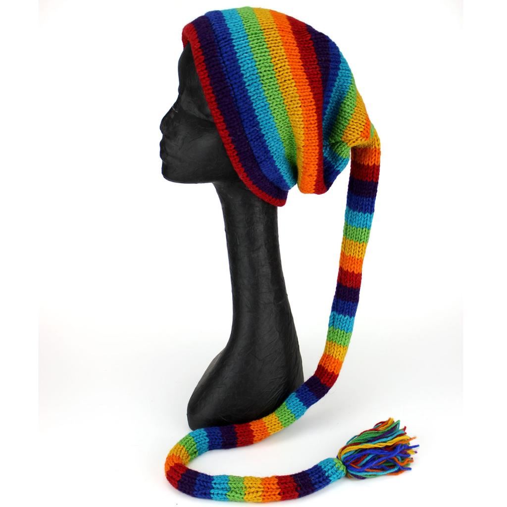 Wool Knit 'Tinky Winky' Tail Beanie Hat - Rainbow
