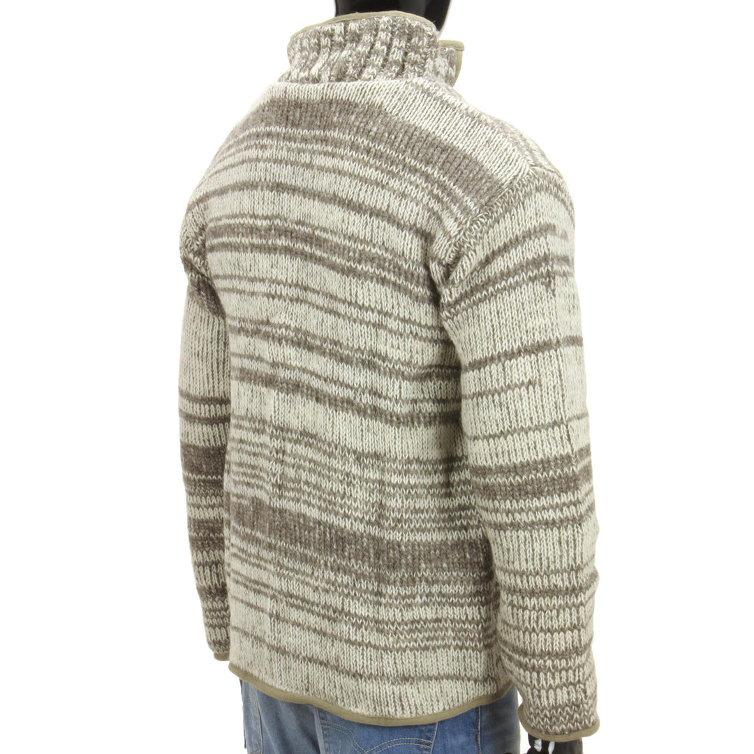 Wool knit Space Dye Fleece Lined Zip Jacket - Beige