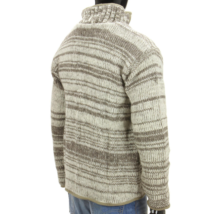 Wool knit Space Dye Fleece Lined Zip Jacket - Beige