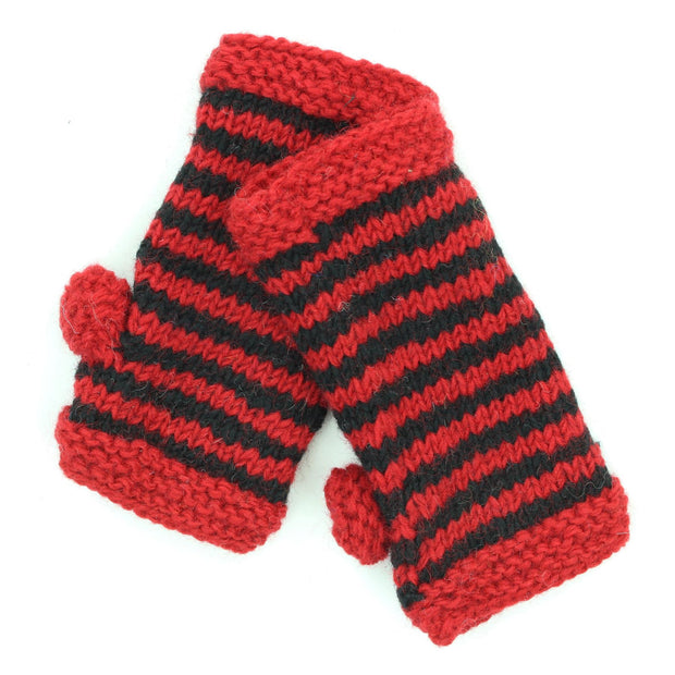 Hand Knitted Wool Arm Warmer - Stripe Red Black