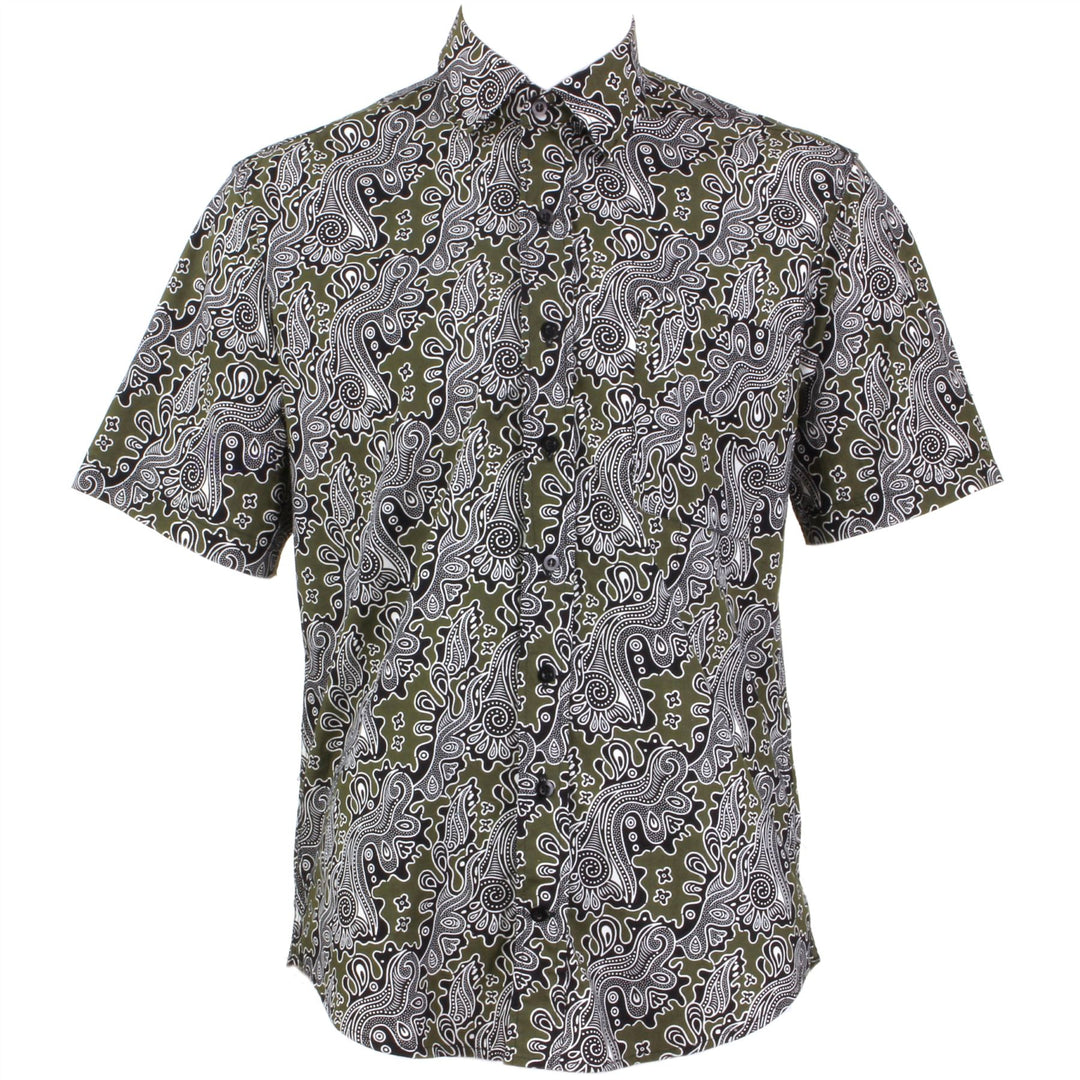 Regular Fit Short Sleeve Shirt - Green & Black Abstract