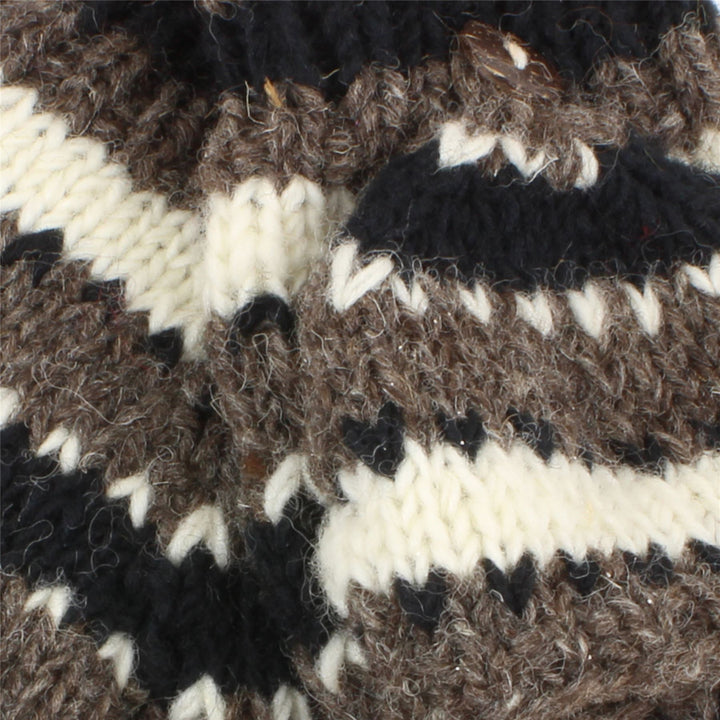 Chunky Wool Knit Fingerless Shooter Gloves - Stripe - Grey & Black