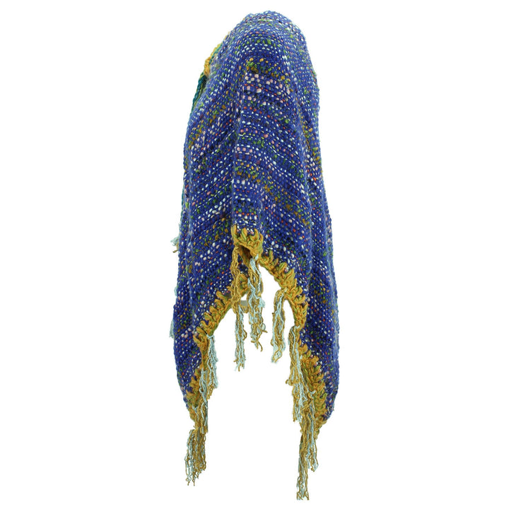 Stripe Crochet Poncho Long - Blue