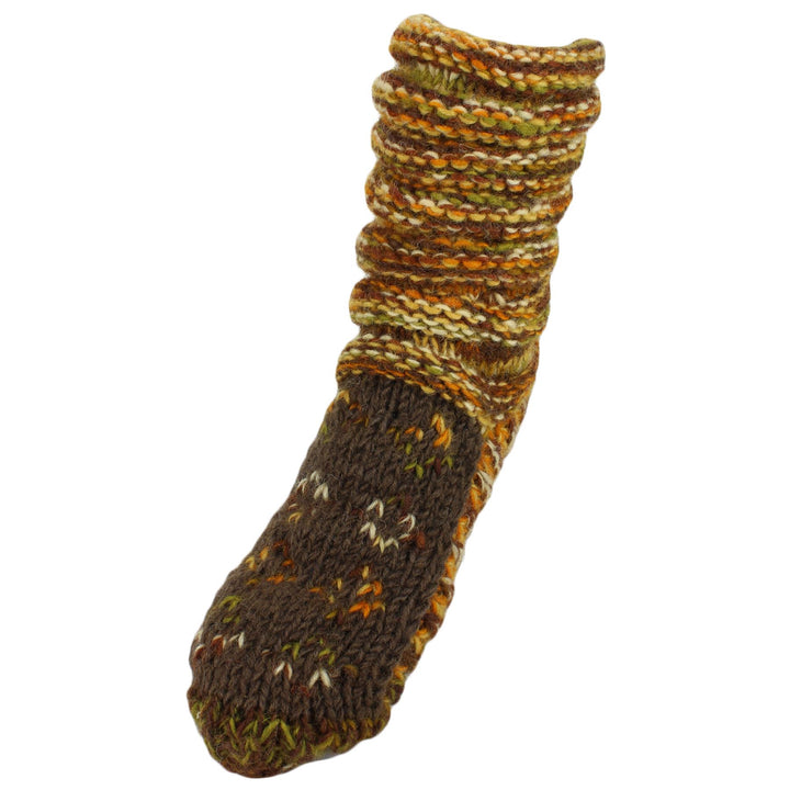 Chunky Wool Knit Slipper Socks - Rusty Brown