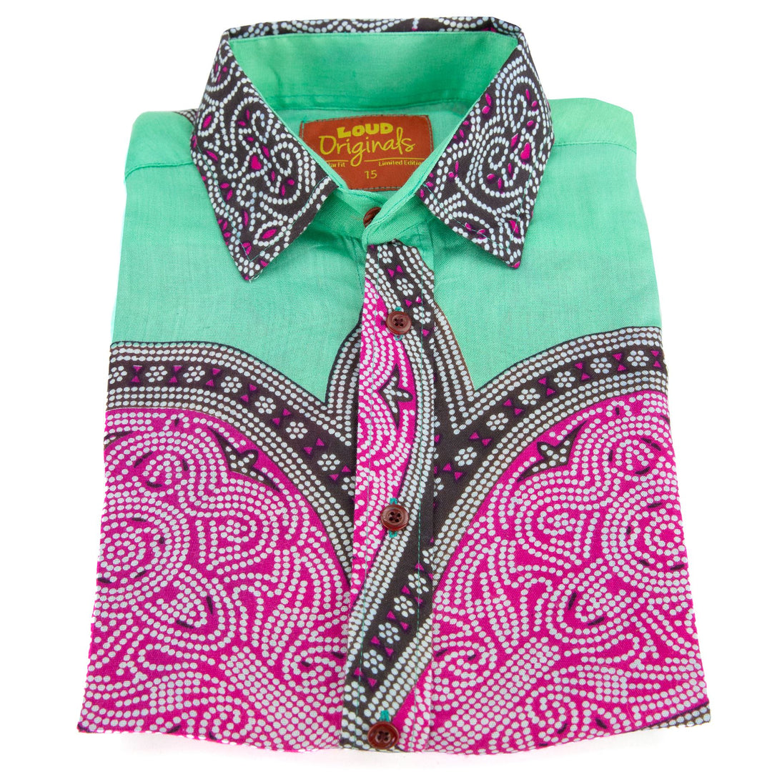 Regular Fit Short Sleeve Shirt - Flower Mandala - Green