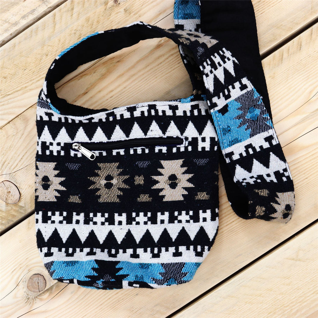 Cotton Canvas Sling Shoulder Bag - Aztec Blue