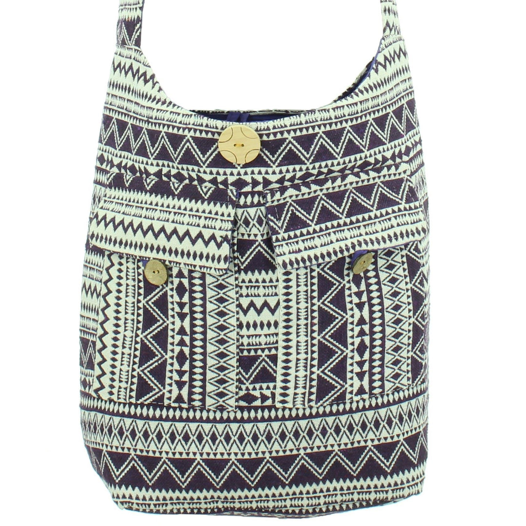 Cotton Canvas Sling Shoulder Bag - Purple
