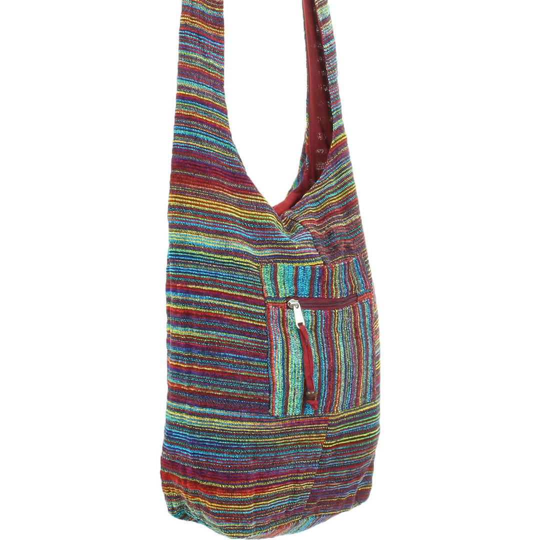 Striped Chenille Sling Shoulder Bag - Multi - Dark Red Lining