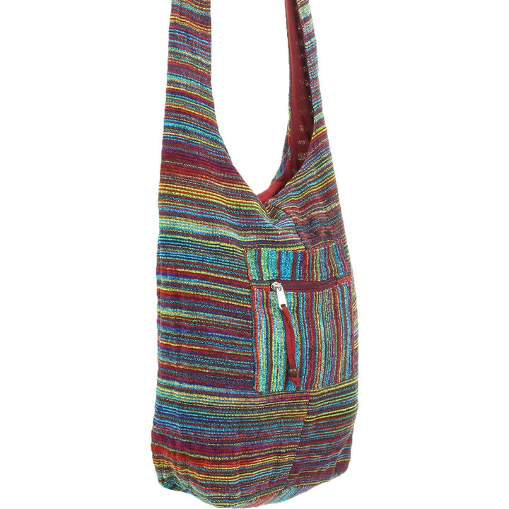 Striped Chenille Sling Shoulder Bag - Multi - Dark Red Lining