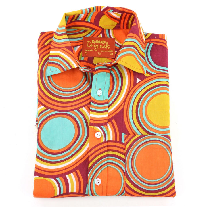 Regular Fit Short Sleeve Shirt - Retro Circle Orange Mustard