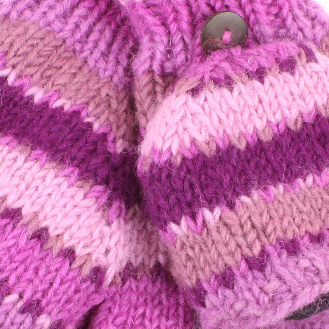 Chunky Wool Knit Fingerless Shooter Gloves - Stripe - Pink