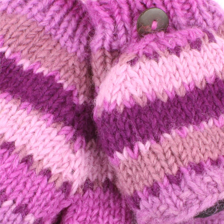 Chunky Wool Knit Fingerless Shooter Gloves - Stripe - Pink