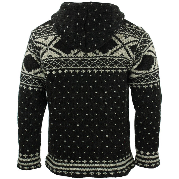 Wool Knit Fairisle Hooded Jacket - Charcoal