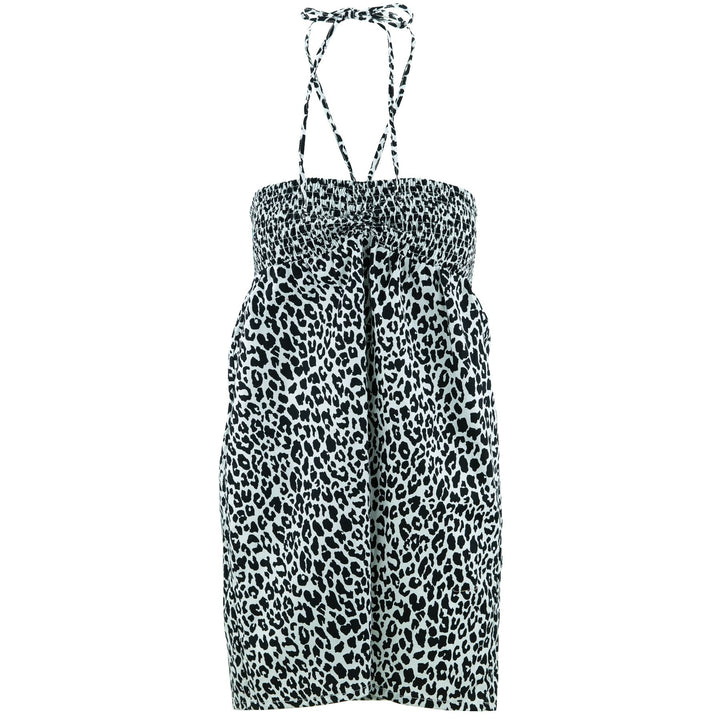 Halterneck Wrinkle Dress - Monochrome Leopard