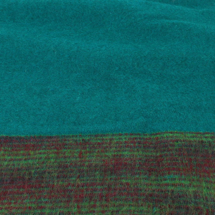 Tibetan Wool Blend Shawl Blanket - Teal with Green & Red Reverse