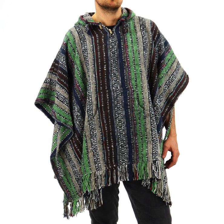 Brushed Cotton Hooded Poncho - Green