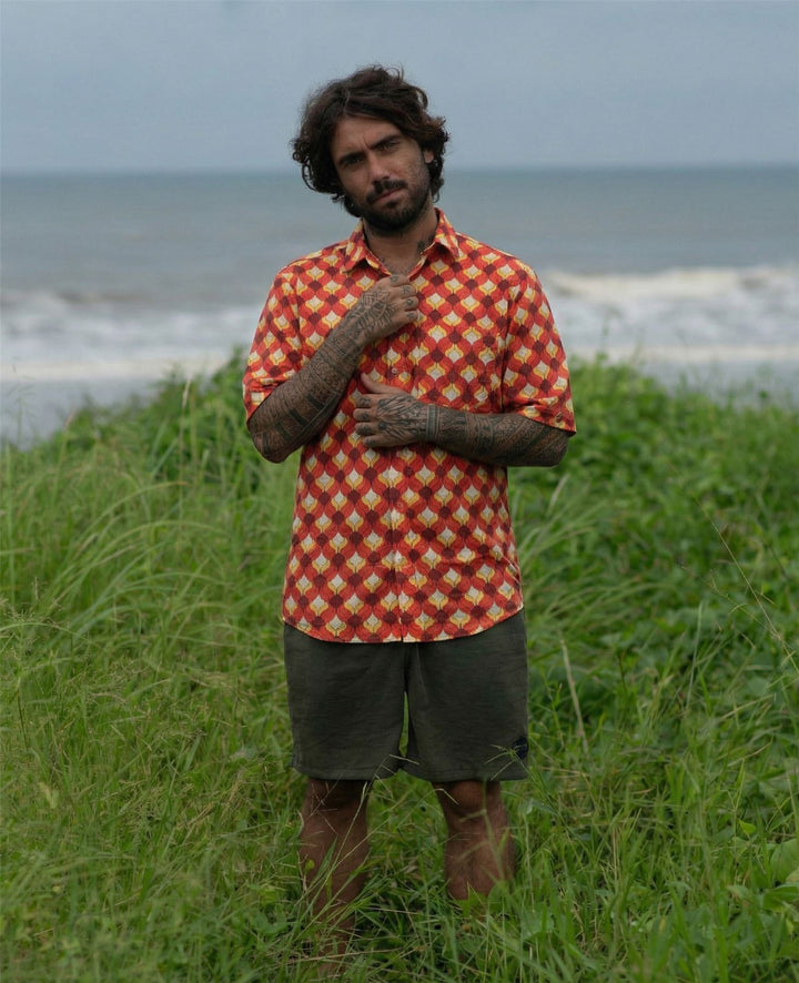 Regular Fit Short Sleeve Shirt - Orange Ogee