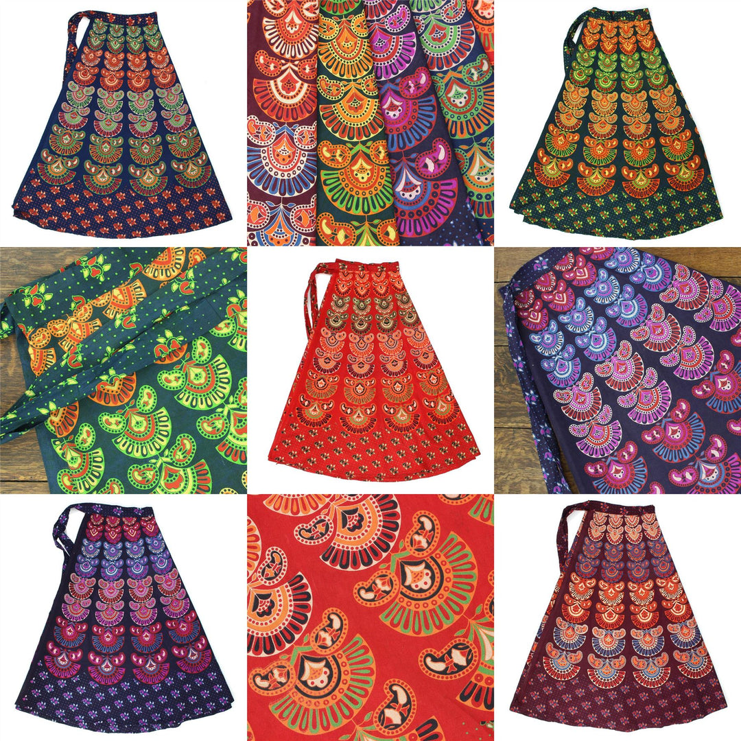 Block Print Mandala Maxi Wrap Skirt - Maroon
