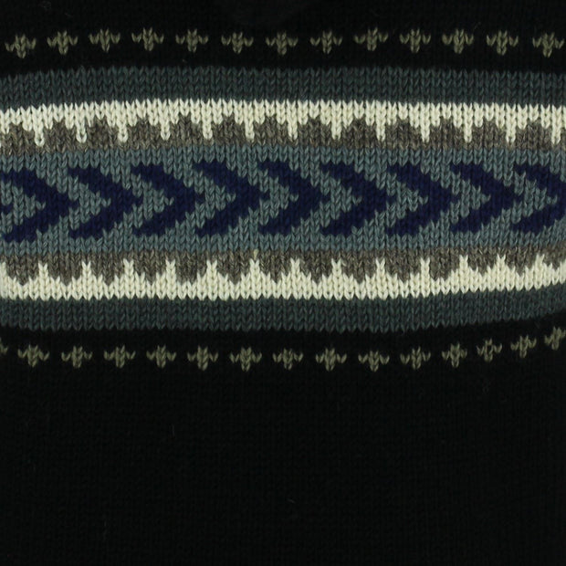 Wool Knit Chevron Hooded Jacket - Black