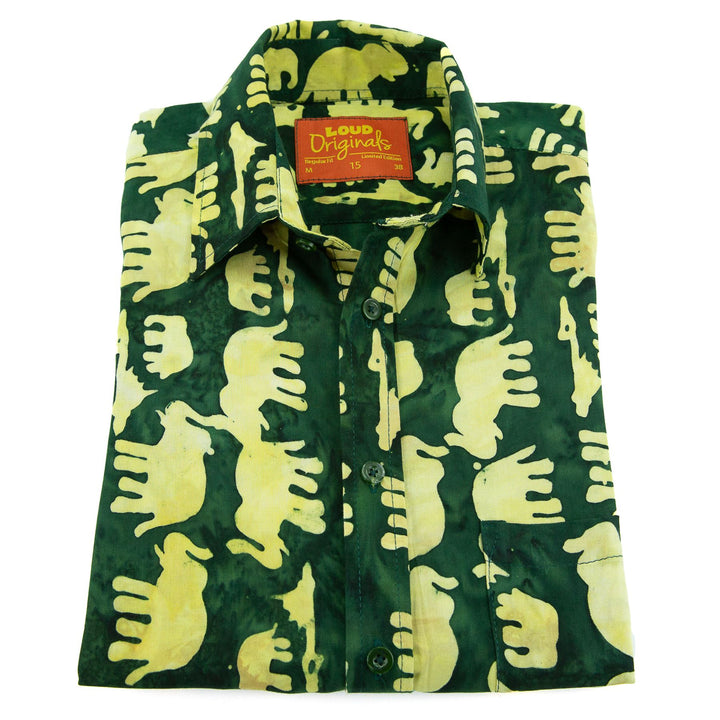 Regular Fit Short Sleeve Shirt - Herd of Elephants - Green