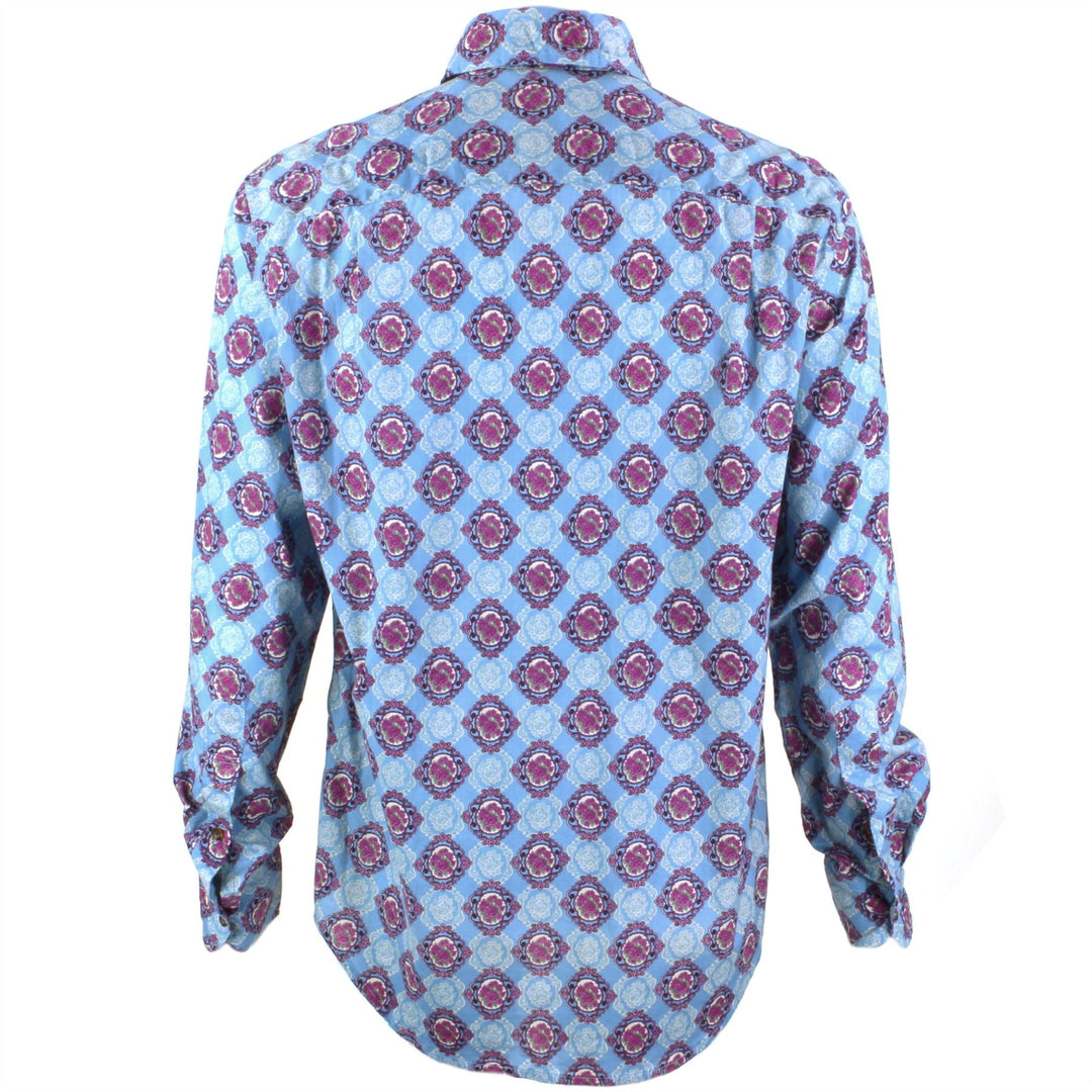 Regular Fit Long Sleeve Shirt - Blue With Pink Motif