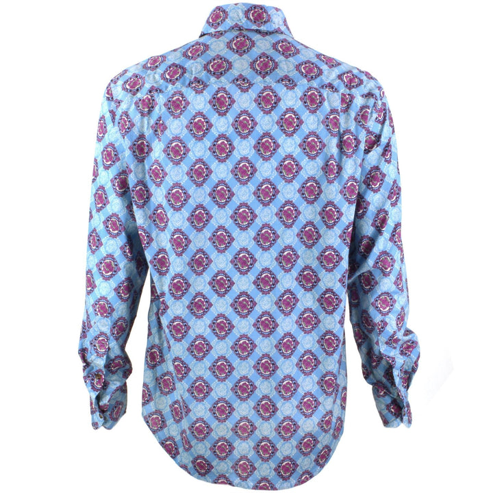 Regular Fit Long Sleeve Shirt - Blue With Pink Motif