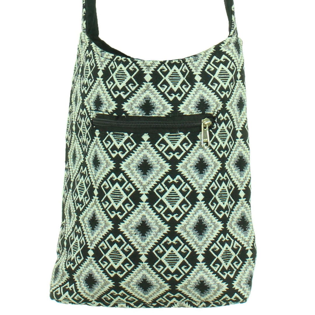 Cotton Canvas Sling Shoulder Bag - Aztec Grey Black