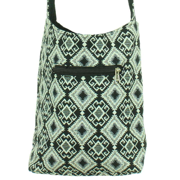 Cotton Canvas Sling Shoulder Bag - Aztec Grey Black