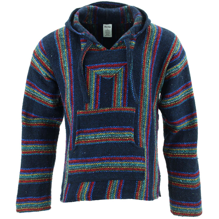 Mexican Baja Jerga Hoody - Deep Blue Stripe
