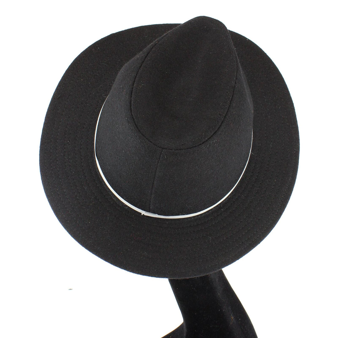 Wool fedora hat with flat brim and skinny contrast band - Black (57cm)