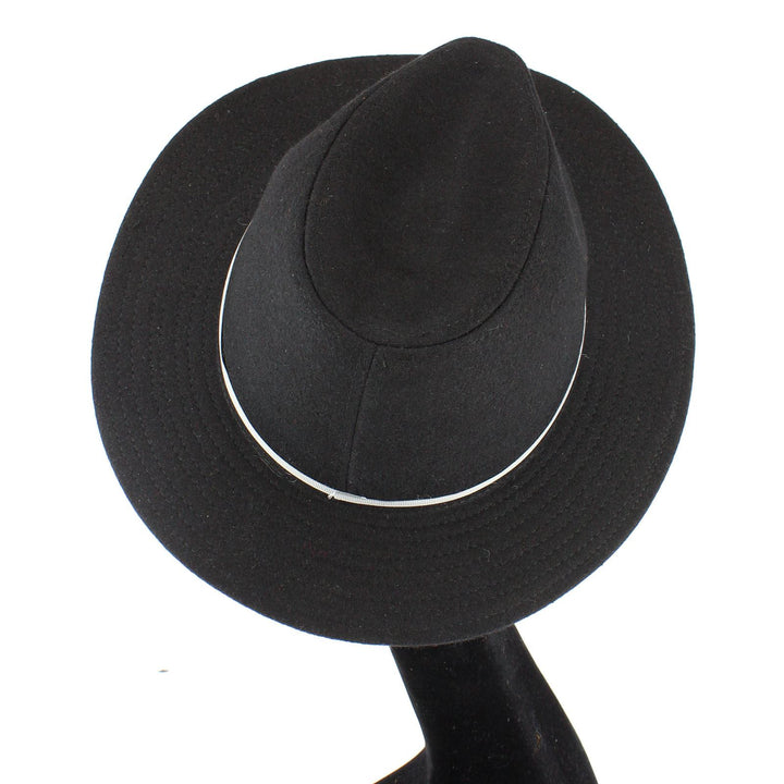 Wool fedora hat with flat brim and skinny contrast band - Black (57cm)