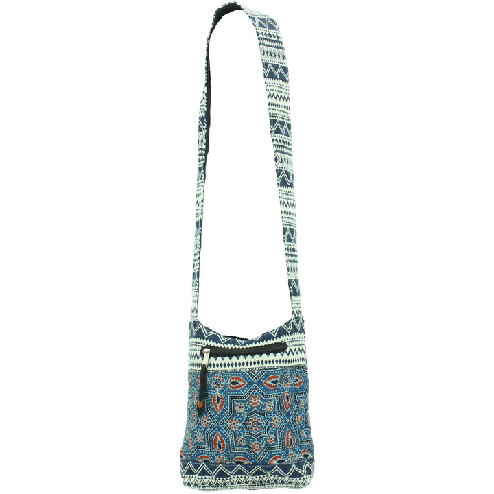 Cotton Canvas Sling Shoulder Bag - Ethnic Blue