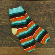 Hand Knitted Wool Ankle Socks - Stripe Retro D