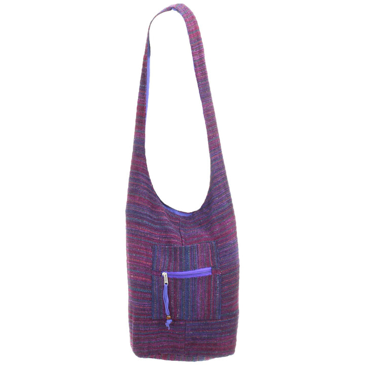 Striped Chenille Sling Shoulder Bag - Bright Purple